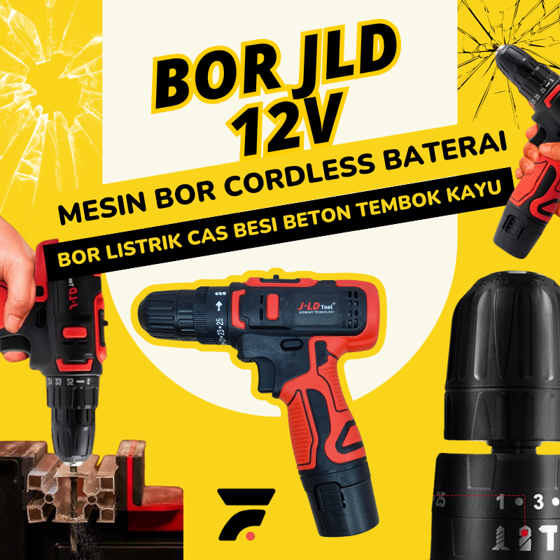 Mesin Bor Obeng Tangan Portable Portabel Baterai USB Rechargeable Cordless JLD Drill Screwdriver 12V