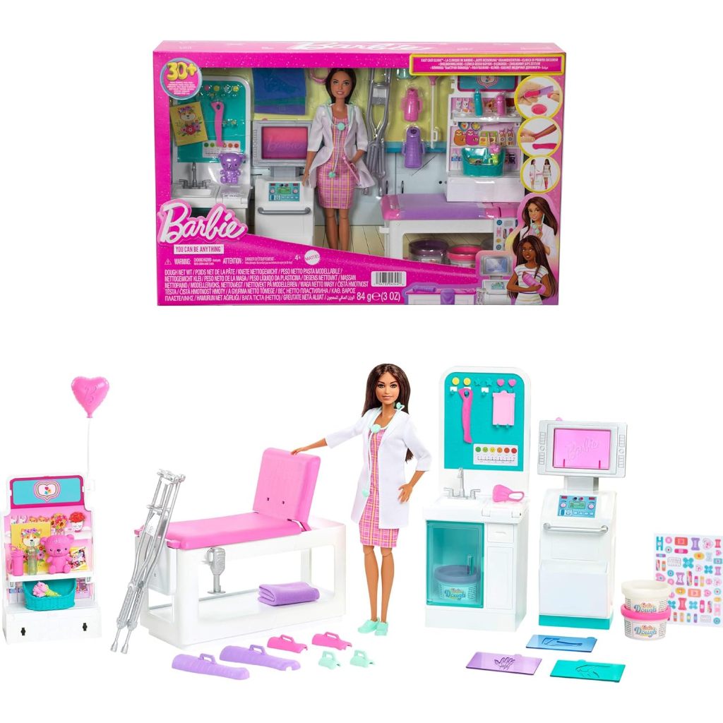 STOK TERBATAS BARBIE FAST CAST CLINIC PLAYSET, BRUNETTE BARBIE DOCTOR DOLL (12-IN/30.40-CM), 30+