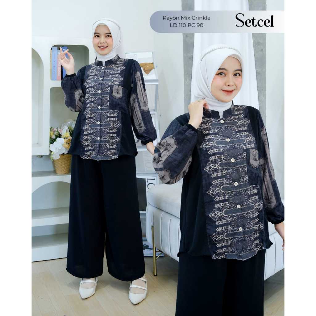 Amira Setelan Baju Celana Motif Setelan Baju Wanita / Baju Tunik Wanita / Baju Wanita Kekinian / Baj