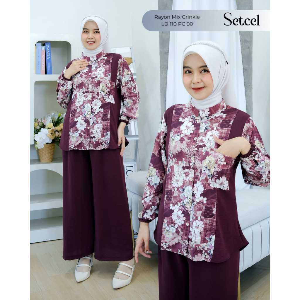 KALIA SETELAN BAJU CELANA WANITA MOTIF BUNGA / Setelan Baju Wanita / Baju Long Tunik Wanita / Baju W
