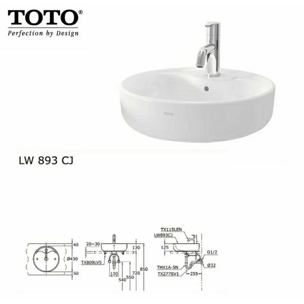 Wastafel TOTO LW893CJ Putih Body Only