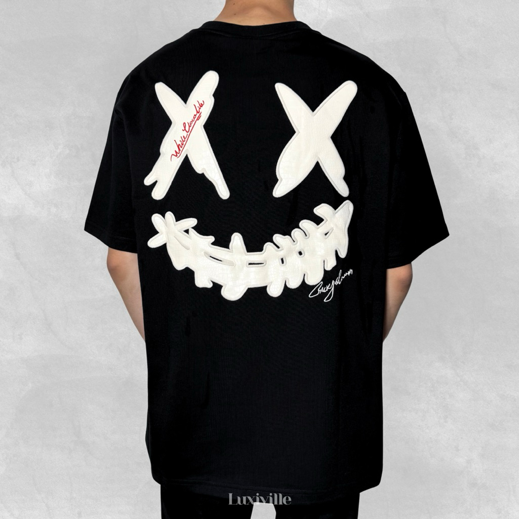 RIC Ricky Is Clown White Crocodile Skin Embroidery Leather Black Original / RickyIsClown Authentic