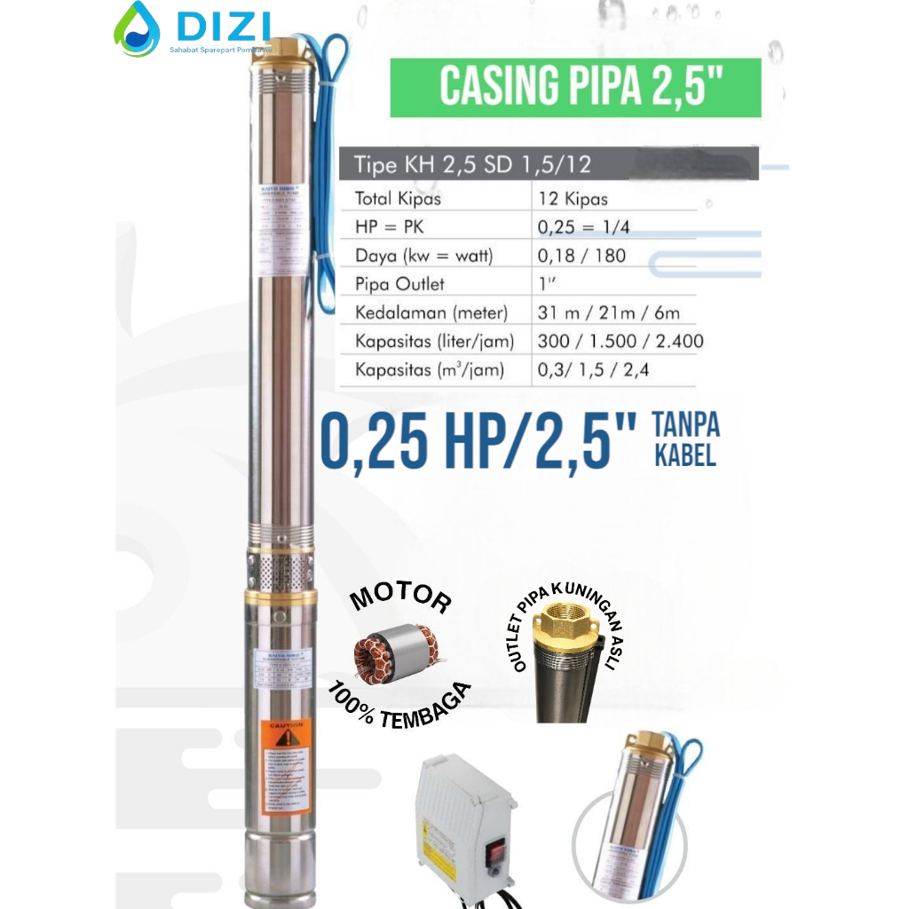 Kaito Hiro 2,5" 0,25 hp + Tanpa Kabel Pompa Satelit Submersible