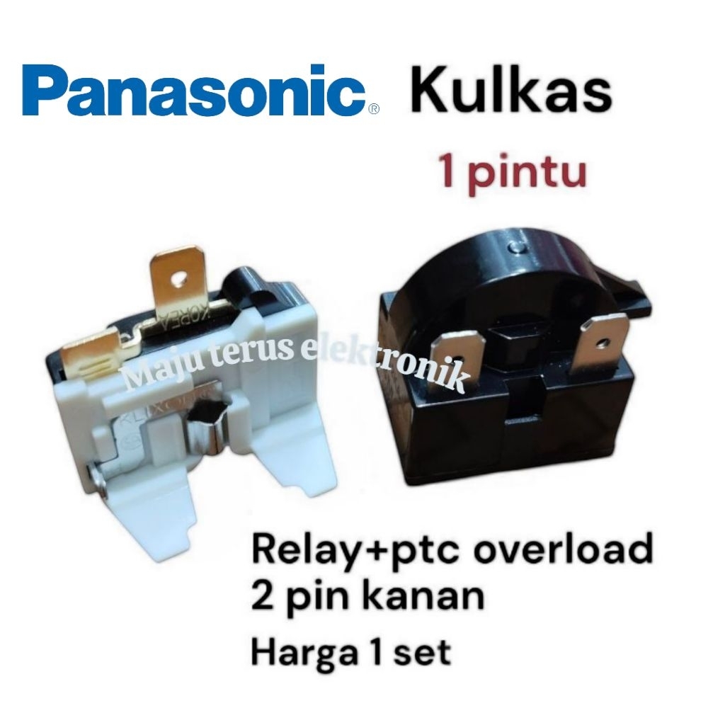 1set Relay+ptc overload 2 pin kanan kulkas panasonic 1 pintu/merk panasonic