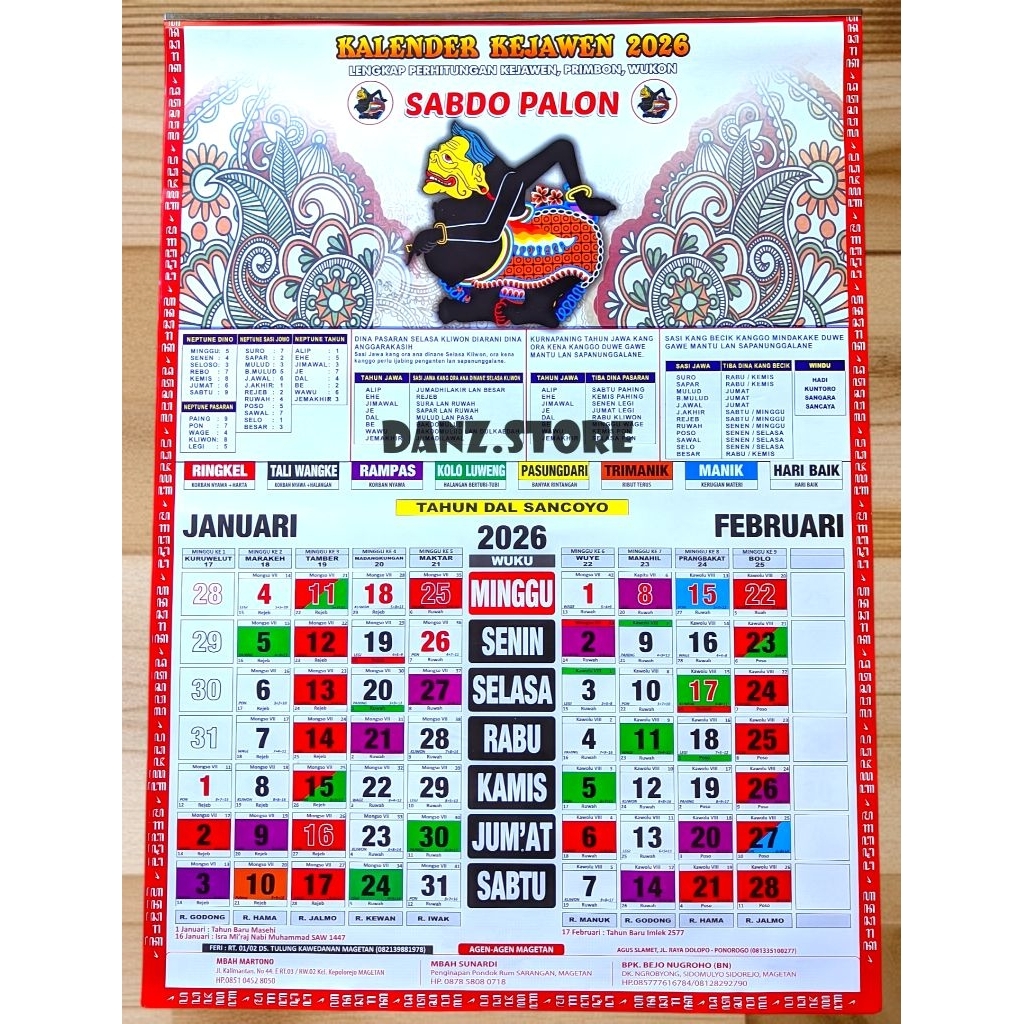 KALENDER 2026 : KALENDER JAWA LENGKAP TAHUN 2026 SABDO PALON / KALENDER WUKU /KEJAWEN