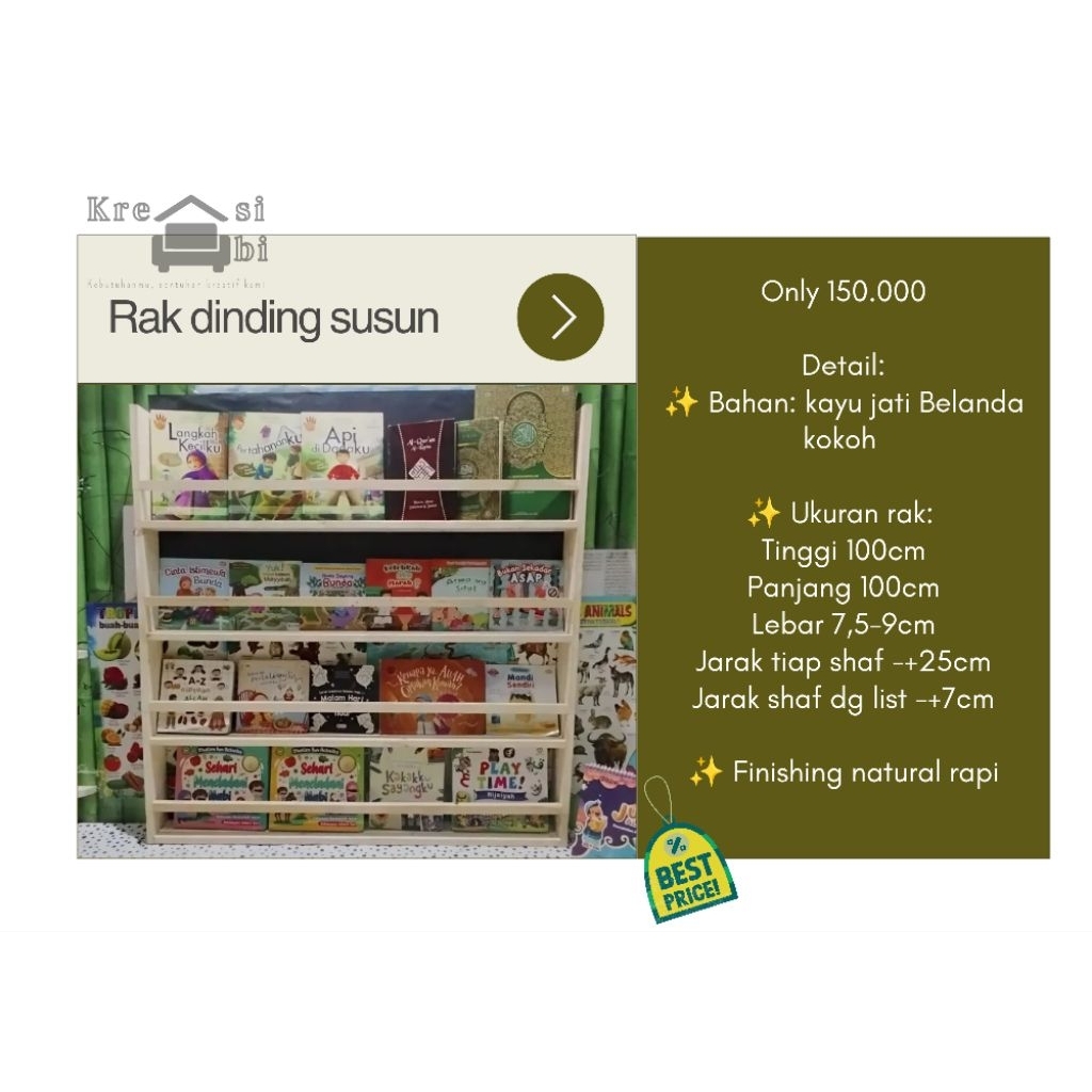 Rak buku susun 100cm rakitan