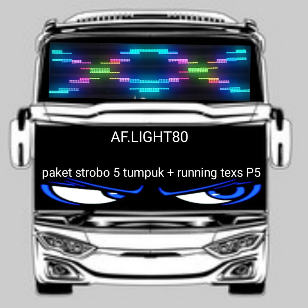 paket acesories bus strobo 5 tumpuk + strobo mata/running texs P5 rgb full colour 2 meter 24 volt