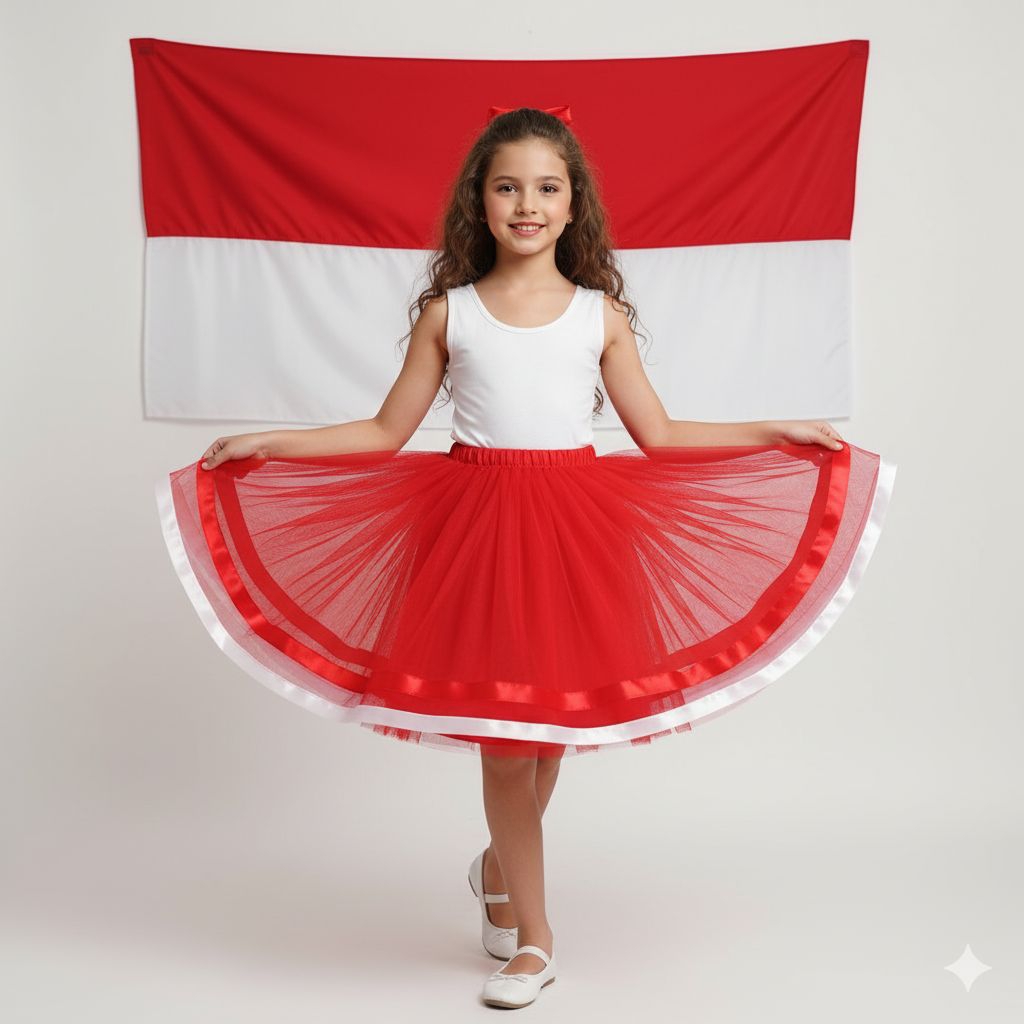 ROK TUTU 1 LAYER LIS PITA MERAH PUTIH/ROK HARI KEMERDEKAAN PEREMPUAN MERAH PUTIH