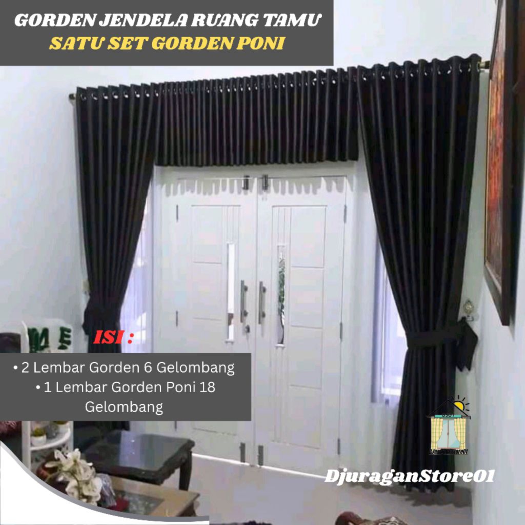 Gorden Jendela Ruang Tamu Aesthetic Polos Serat Safron Gorden 1Set Poni 18 Gelombang Gorden Blackout