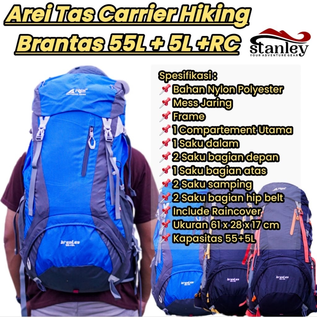 Arei Tas Carrier Hiking Brantas 55L + 5L Include Raincover
