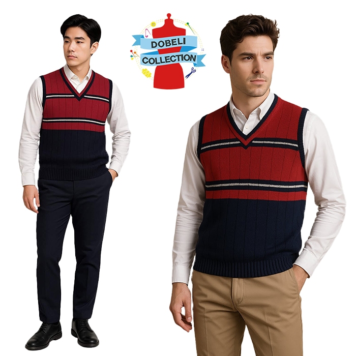 ROMPI VEST OUTERWEAR RAJUT PRIA WANITA SIZE : M MERAH - NAVY D-422