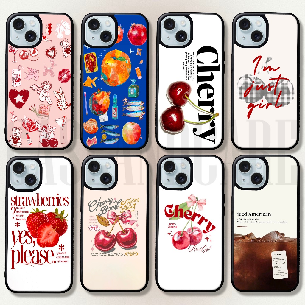 CASE CUSTOM RUBBER IPHONE ANDROID CASING ALL TYPE TEMA CHERRY Y2K PATTERN AESTHETIC