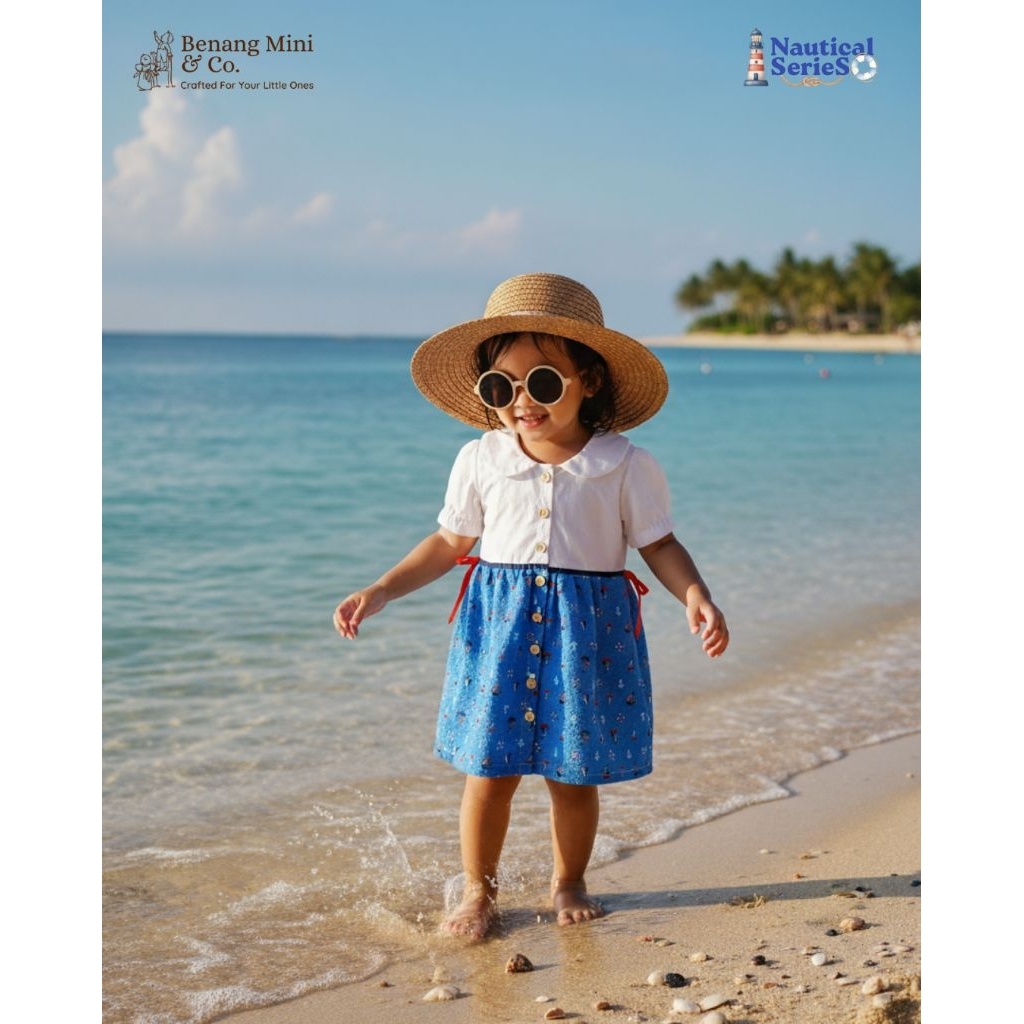 Benang Mini Little Navy Dress - Dress Premium Anak Perempuan 1-5 Tahun 100% Katun Nautical Series