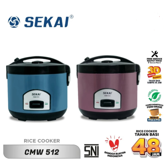 SEKAI Rice Cooker Penanak Nasi Magic Com 3 in 1 Ukuran 1.8L CMW 512 TS Matte Blue Purple Anti Basi