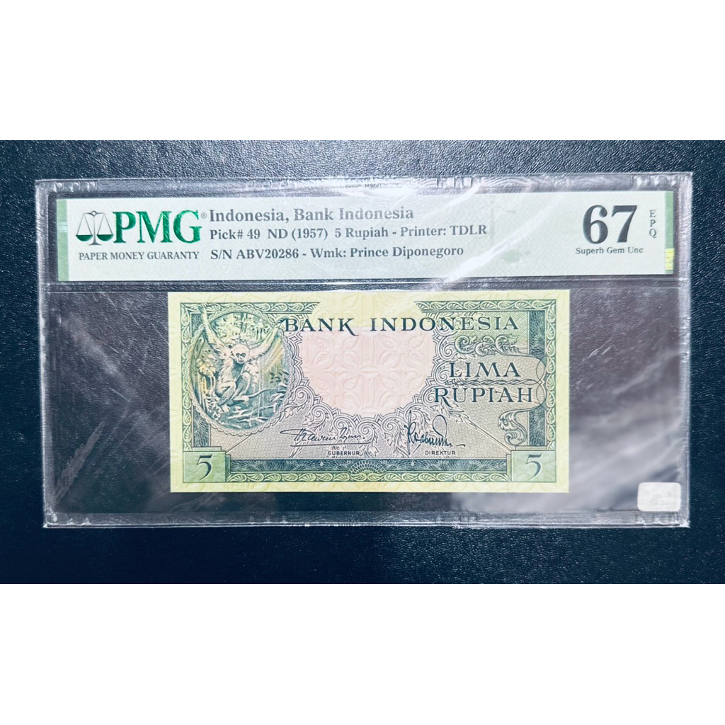 Uang Kuno 5 Rupiah Kera Tahun 1957 PMG 67 EPQ