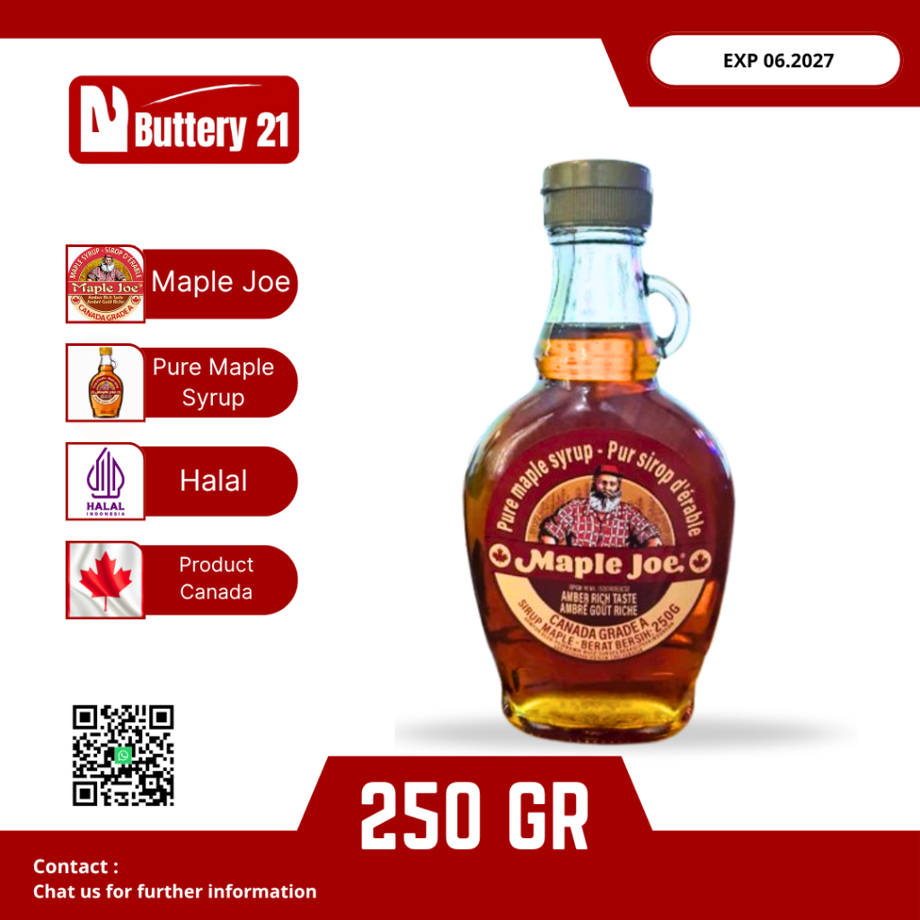 MAPLE JOE SYRUP 250 GR/PURE MAPLE SYRUP/SIRUP MAPLE CANADA GRADE A