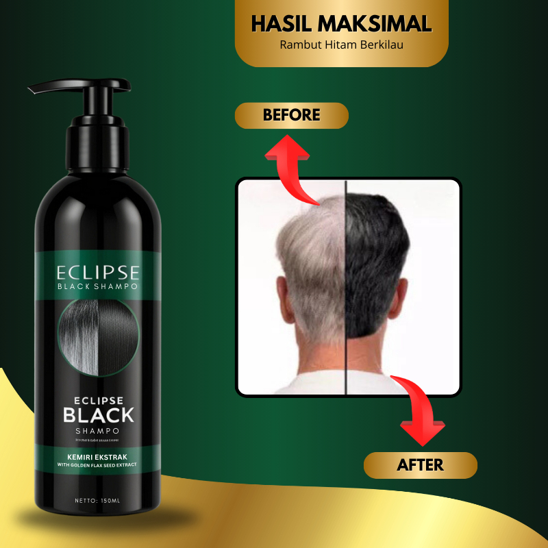 (COD) Eclipse Black Shampo Perawatan Rambut Anti Uban Alami Efektif Penghitam Uban Herbal Kemiri