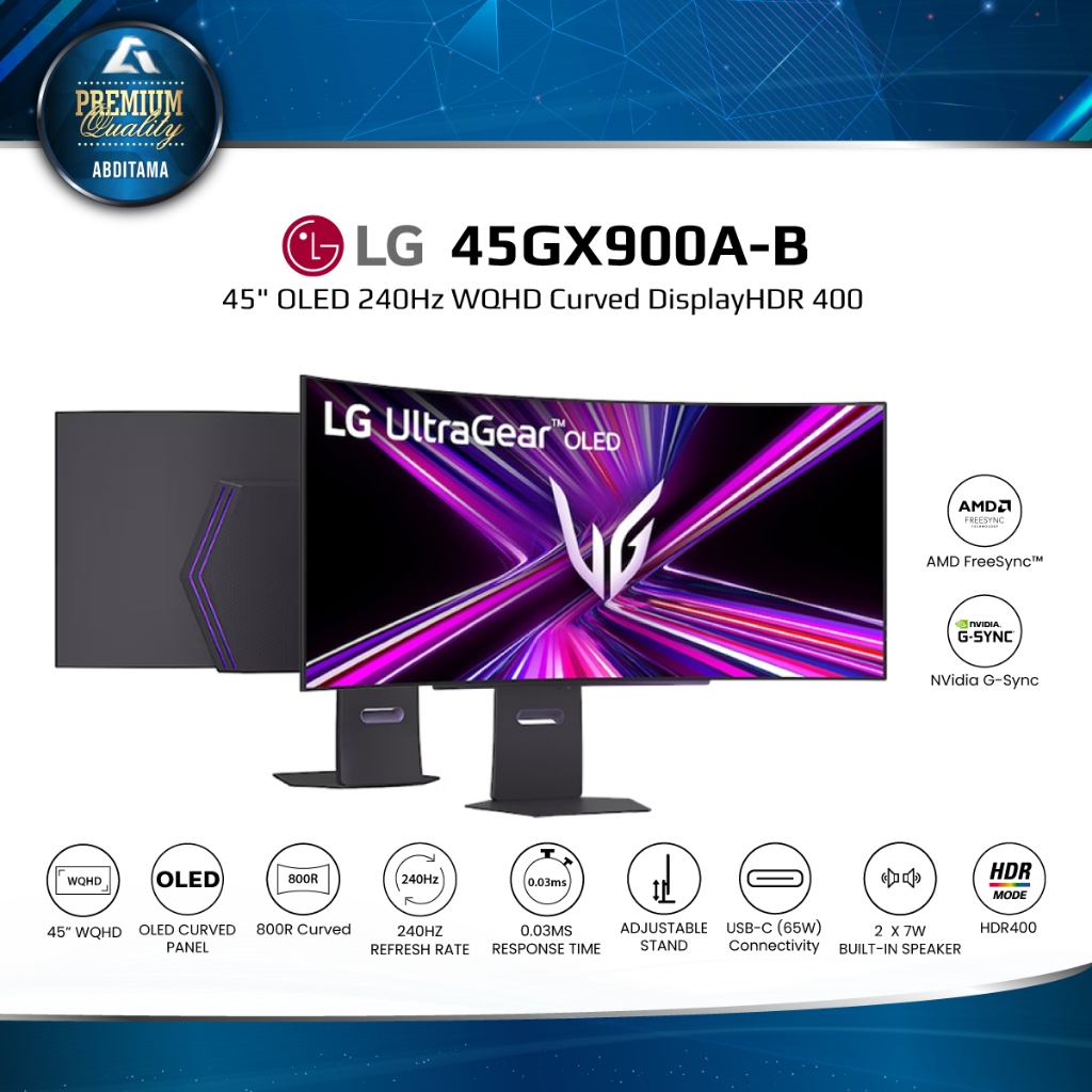 LG OLED 45GX900A-B 45 OLED WQHD 3440x1440 240Hz 0.03ms HDMI 2.1x2 DP1.4x1 USB-C65W Ergo G-SYNC