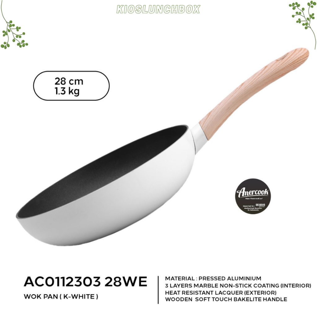 Amercook Wok Pan Pressed Aluminium 28cm / Wajan Anti lengket - Bpa free