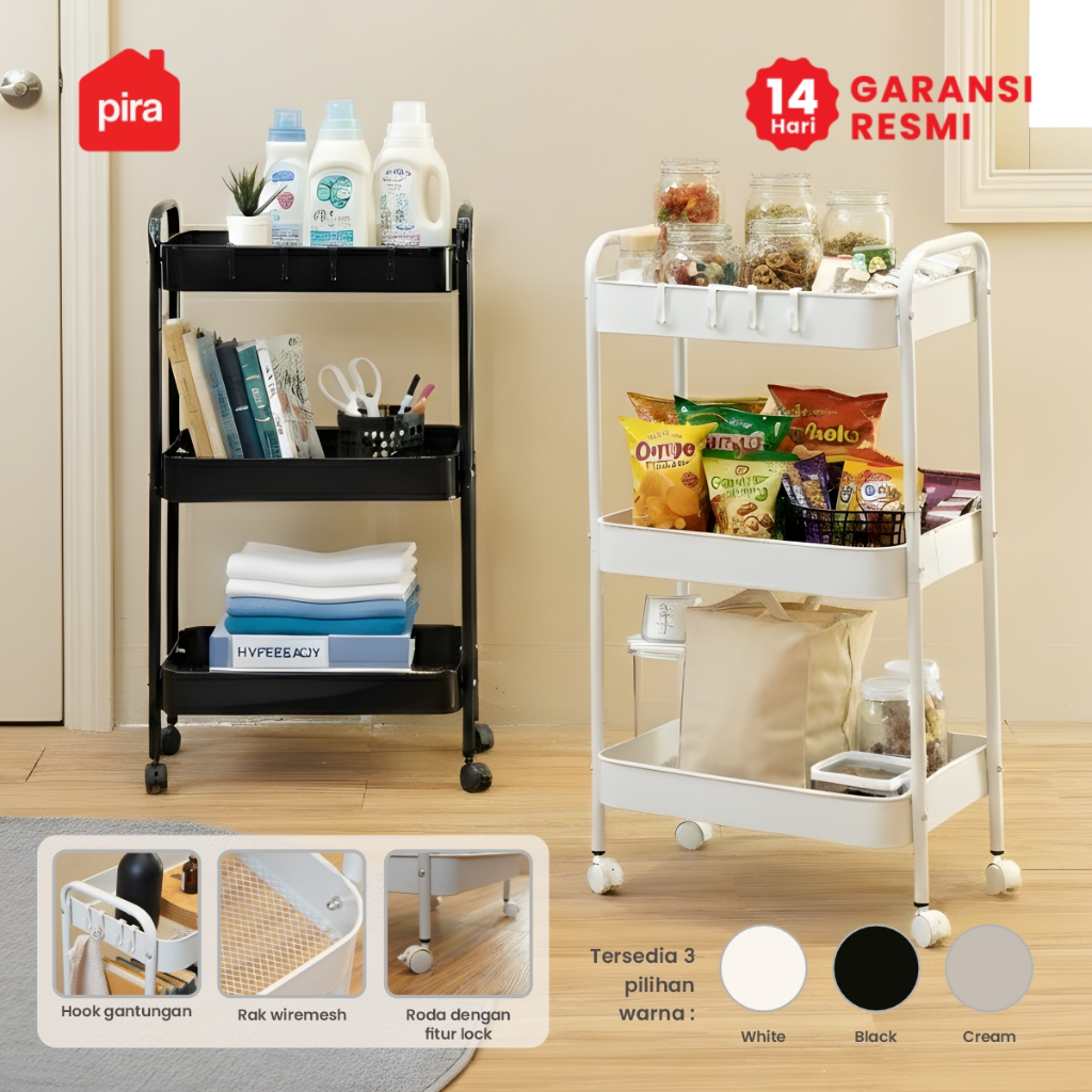 PIRA -  YUKI MKT3 Rak Troli / Rak Penyimpanan / Rak Serbaguna / Rak Besi 3 Susun dengan Roda