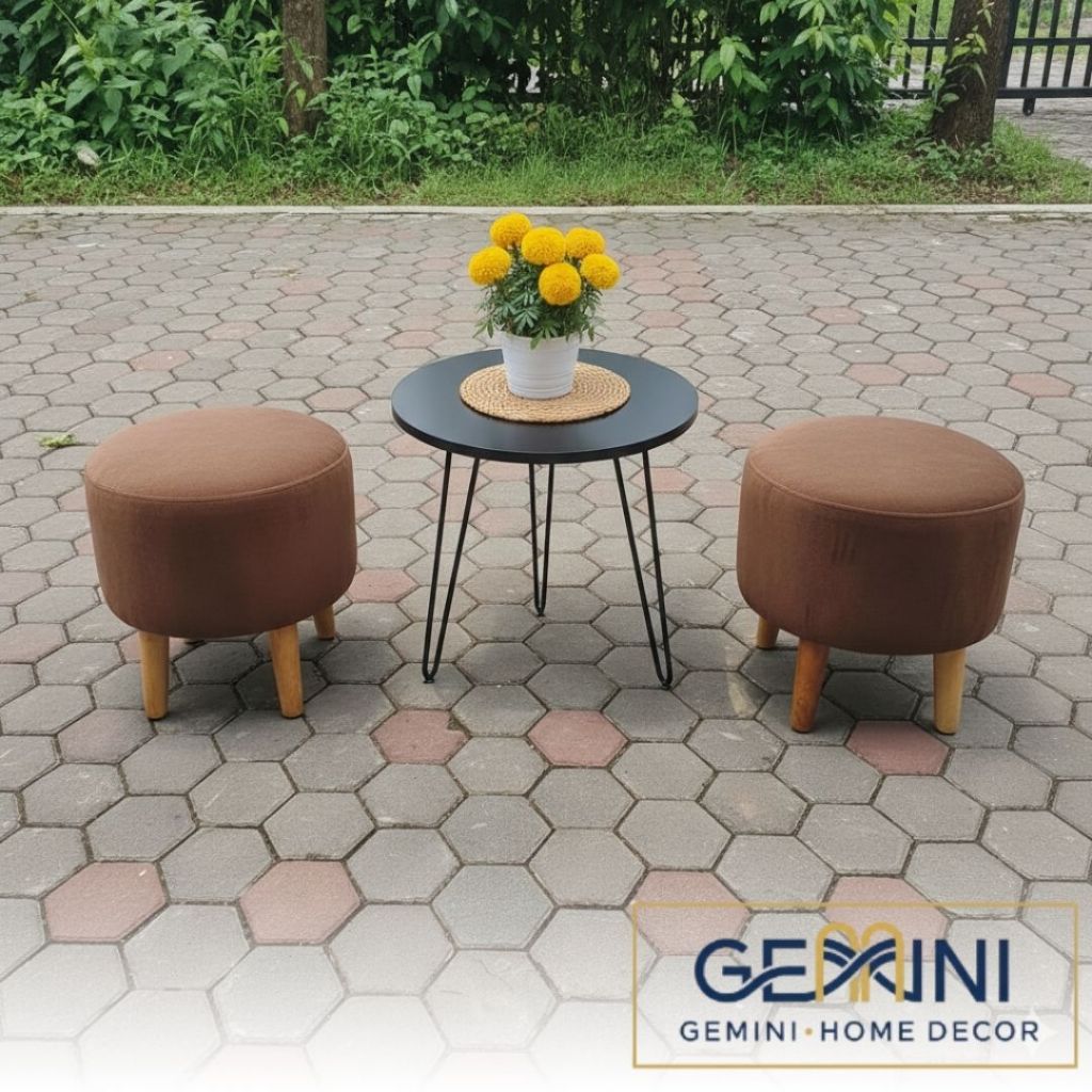 SET STOOL KAYU + MEJA BESI stool minimalis stool aesthetic meja kopi set meja