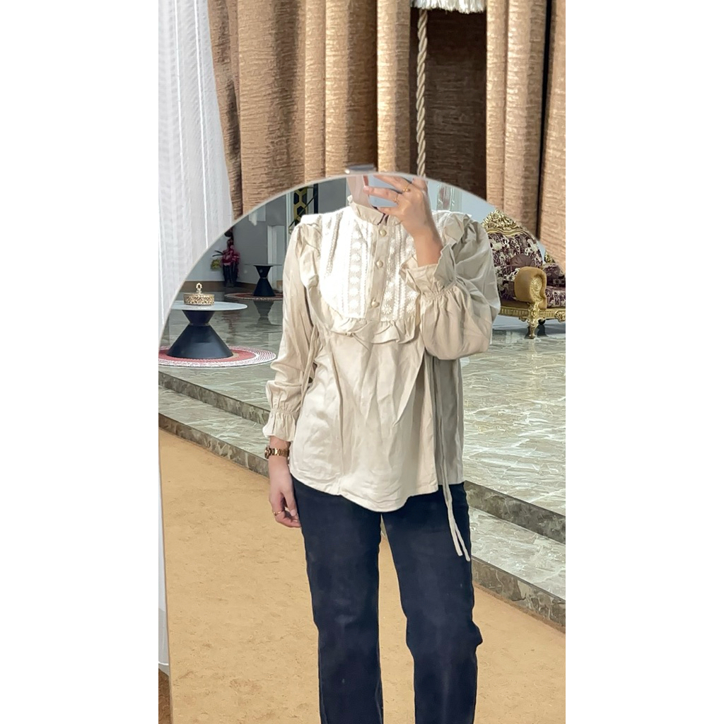 baju wanita lengan panjang//baju wanita bahan katun//baju wajita warna cream
