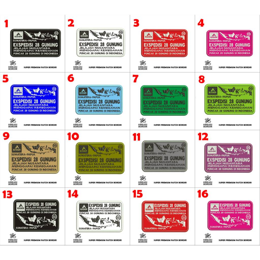 Ready patch bordir Eiger ekspedisi 28 gunung 16 gambar - jahit aksesoris tampil keren