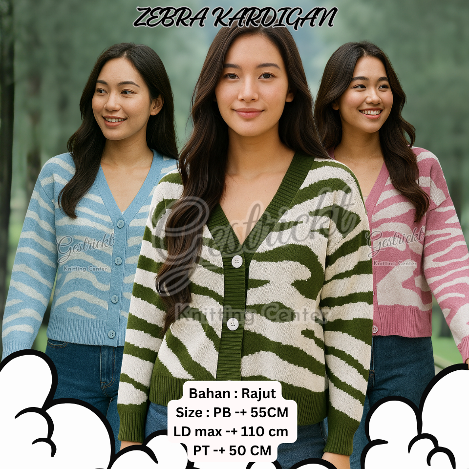 CARDIGAN RAJUT MOTIF ZEBRA || ZEBRA KARDIGAN BERKANCING KNITE WANITA