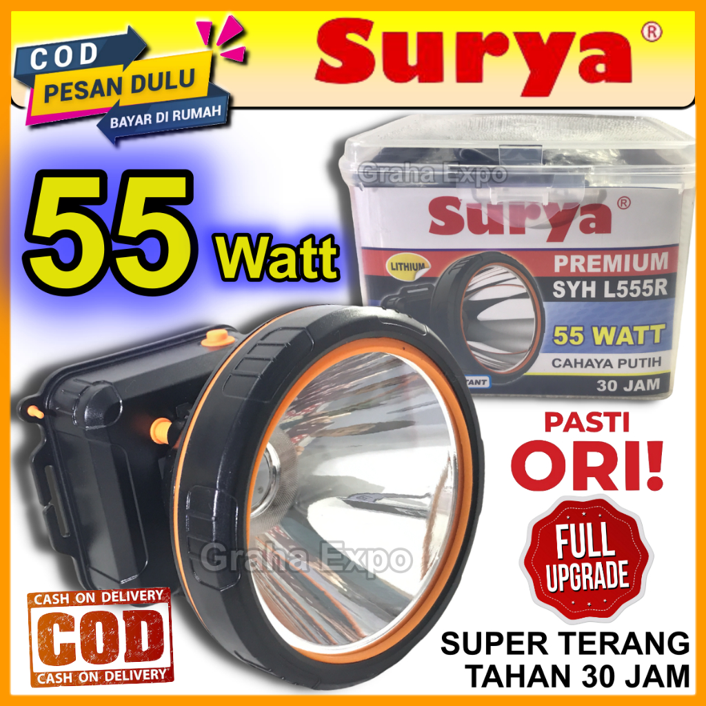 Surya Senter Kepala Nyelam Selam 50w / 55W 50 Watt 55 Watt Super LED SYH L505R atau L555R Baterai Li