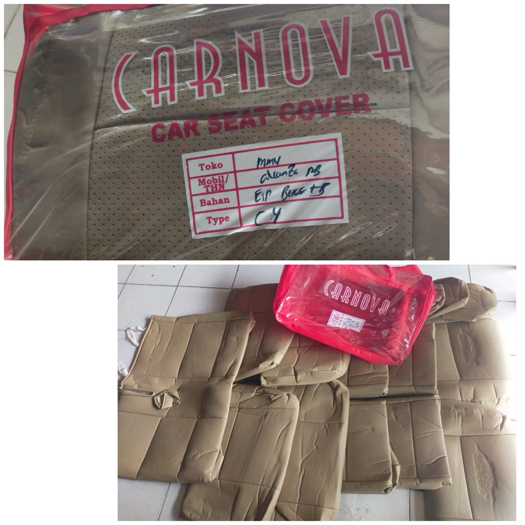 Cover Jok Mobil / Car Seat Cover Carnova Toyota All New Avanza Airbag 2013-2015 Warna Krem Bintik