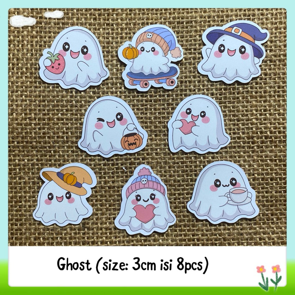 8pcs sticker tempelan ghost helloween / sticker hantu lucu