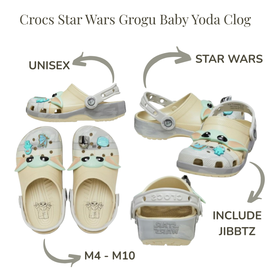Sandal Crocs Star wars Grogu Classic clog dewasa / Crocs x BABY YODA starWars clog dewasa unisex