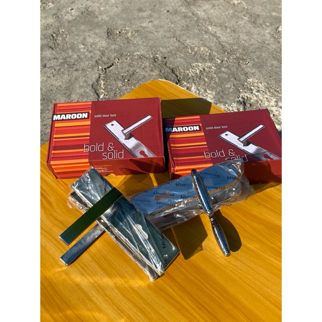 Gagang Pintu Maroon Tanggung 20cm & Besar 25cm Solid Door Lock – Kunci Pintu Stainless Steel Premium