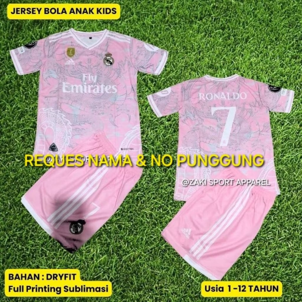 Setelan Jersey Anak madrid Dragon / jersey anak Madrid Dragon/ baju Bola Anak/ jersey madrid Anak / 