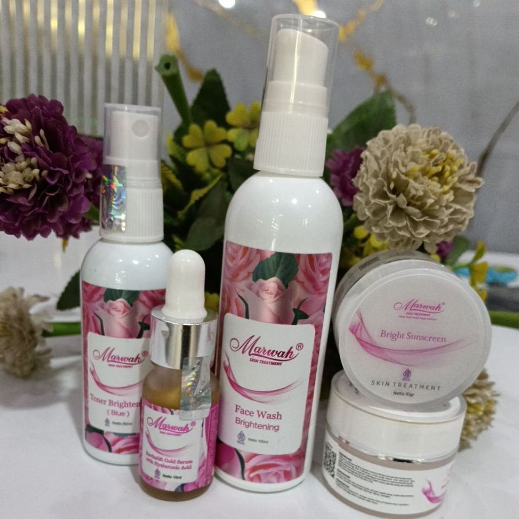 MARWAH PAKET BRIGHTENING (FACIAL WASH,TONER ,DAY CREAM, NIGHT CREAM, SERUM)
