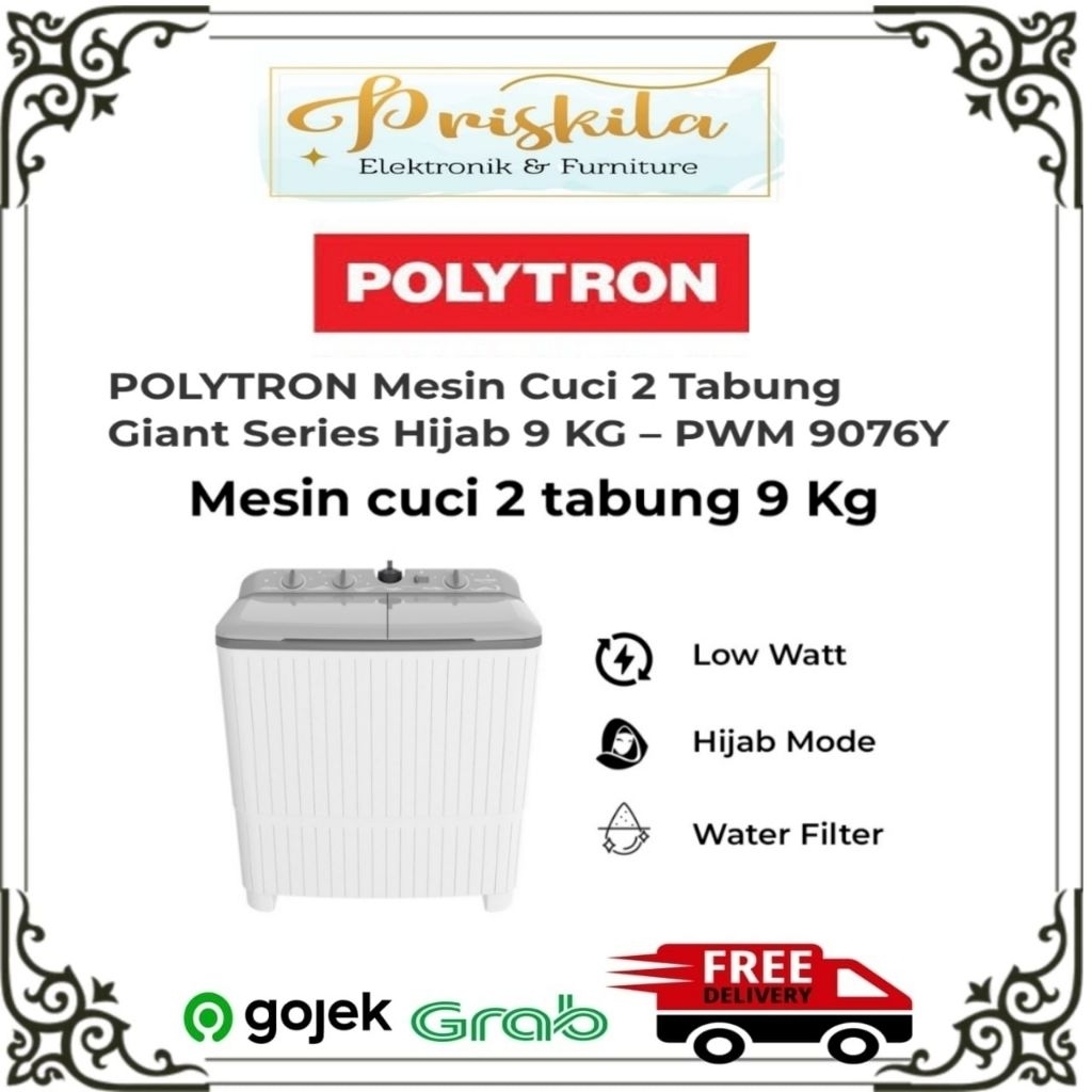 Mesin Cuci 2 Tabung Polytron 9 Kg / Toko Priskila Elektronik Palembang / Elektronik Palembang / Furn