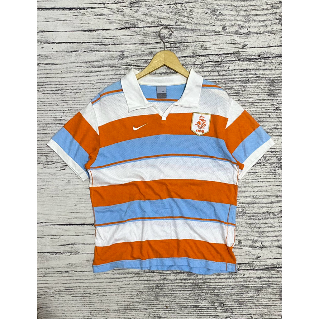 Jersey kaos kerah bola sepakbola Centang vintage Belanda Netherland KNVB casual salur second bekas t