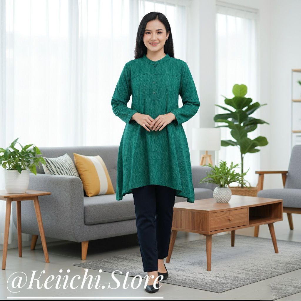 Tunik Lengan Panjang Wanita - Hijau Emerald | Size M
