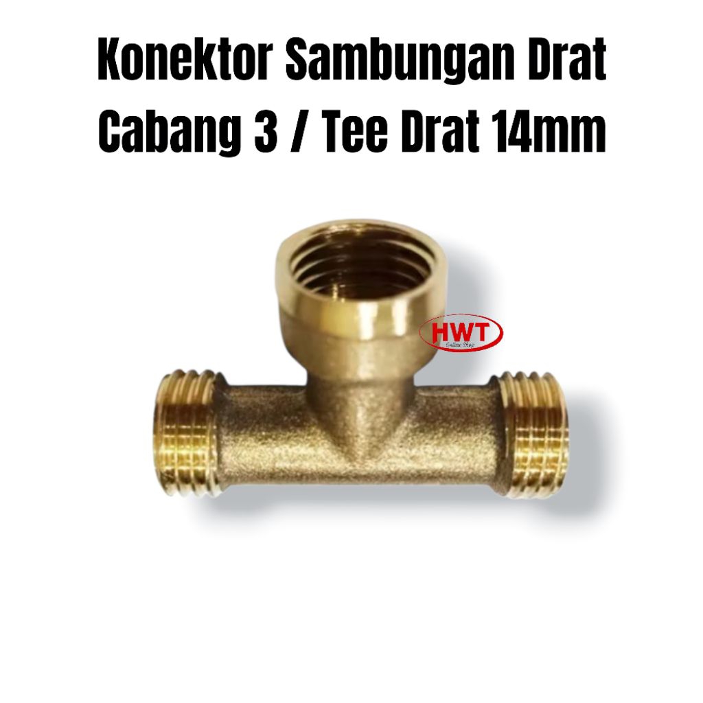 Sambungan T Cabang 3 Tee Drat 14mm Sambung Power Sprayer Kompresor Sok Drat 14mm