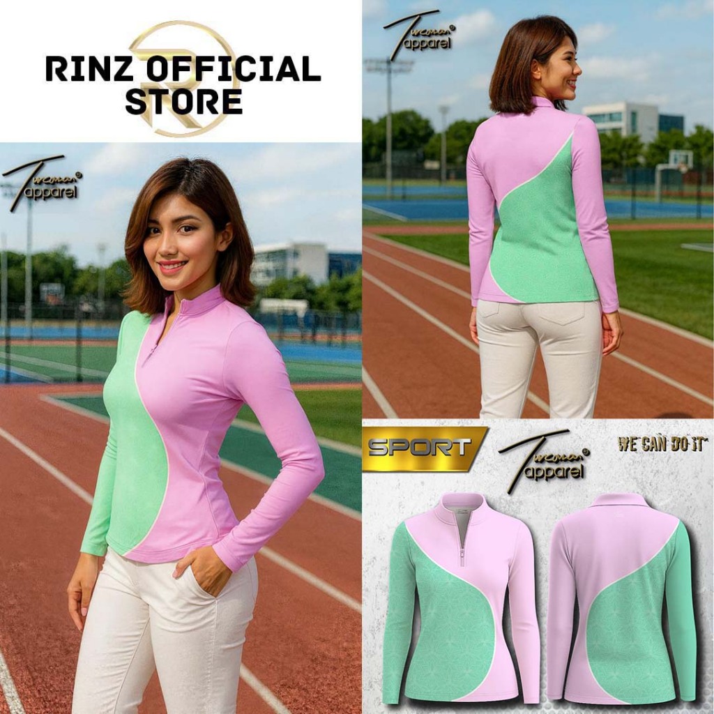 Kaos Golf Lengan Panjang Wanita Bahan Jersey Dryfit Warna Full Printing / Kaos Golf Wanita