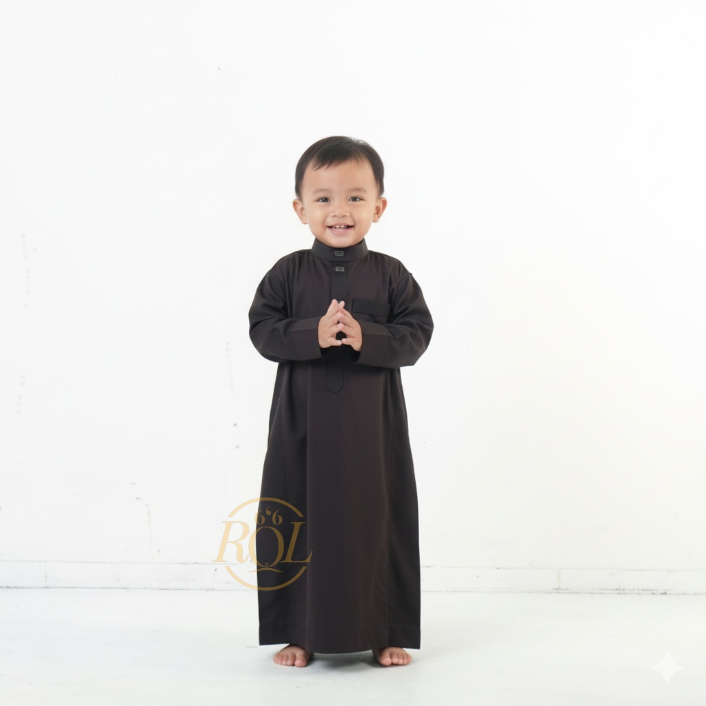 Raqilla - Jubah Adnan Hitam Anak Bayi Laki Laki usia 1 - 3 tahun Bahan Tesla Premium | Baju Gamis Ju