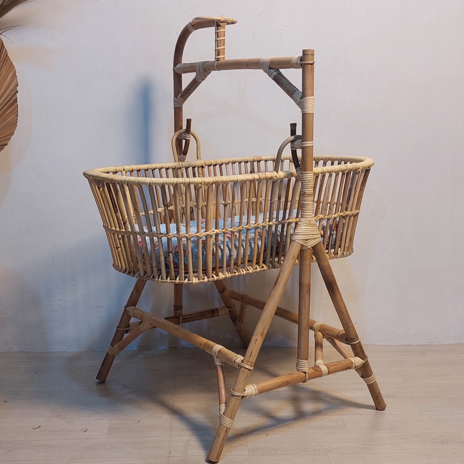 Keranjang Ayunan Gantung Bayi Rotan Dengan Kasur / Tempat Tidur Bayi Rotan Alami Minimalis
