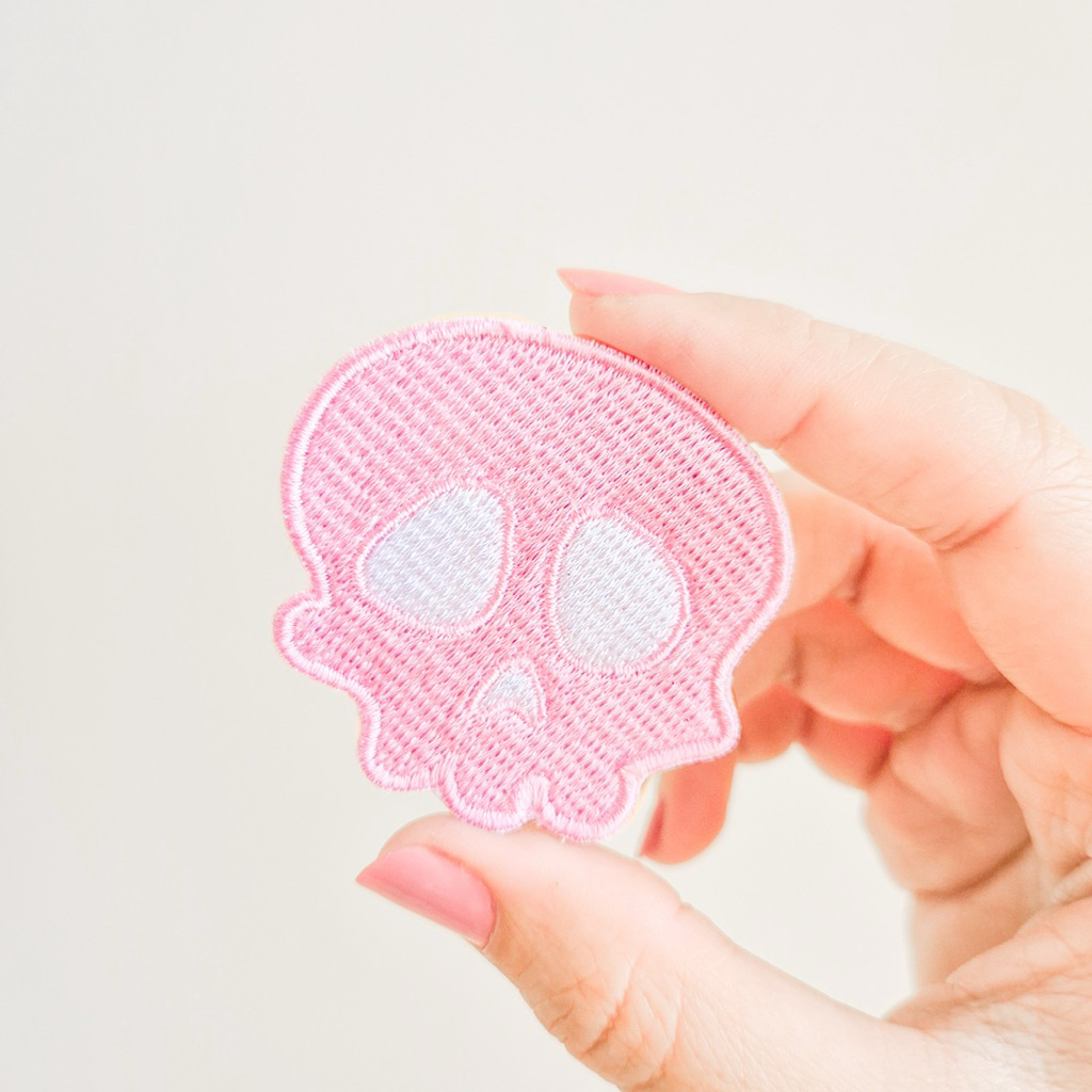 PATCH BORDIR TENGKORAK / PINK SKULL BADGE BORDIR / SKELETON FACE IRON PATCH