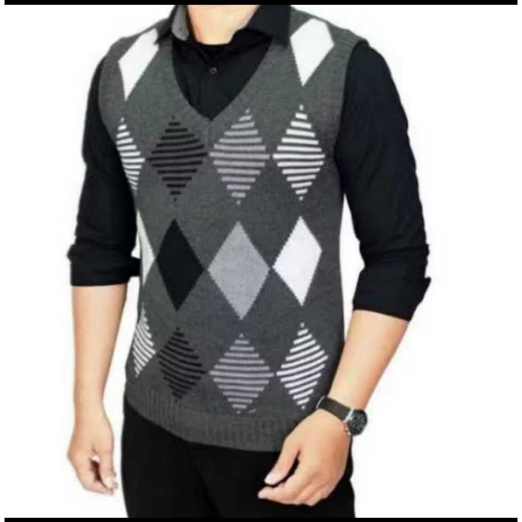 ROMPI RAJUT PRIA   LENGAN PANJANG KOREAN STYLE MOTIF KOMBINASI WARNA HITAM PUTIH MISTY BAHAN TEBAL