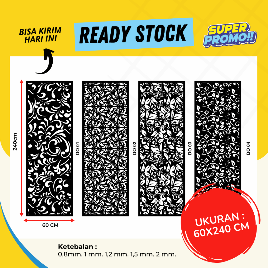 Ornamen Plat Besi Laser Cutting Ukuran 60x240 cm | Dekorasi Dinding / Pagar / Partisi Minimalis