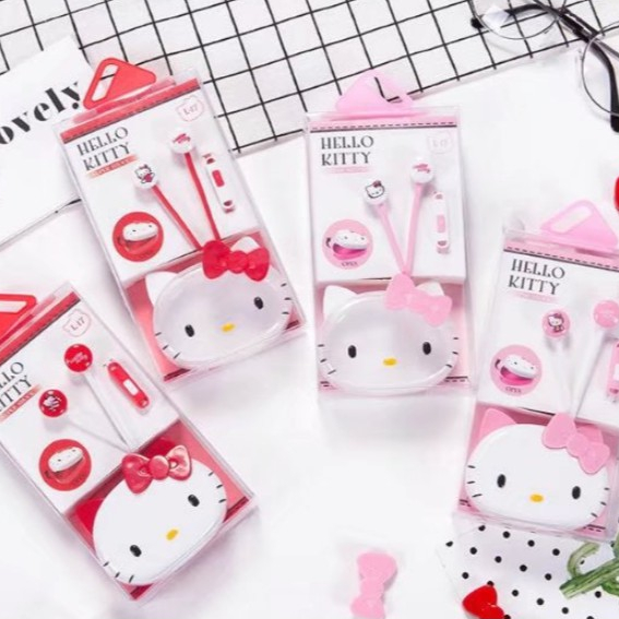 [L-17] Headset Earphone Karakter HELLO KITTY / Earphone + Wadah Earphone HELLO KITTY Lucu Unik Imut