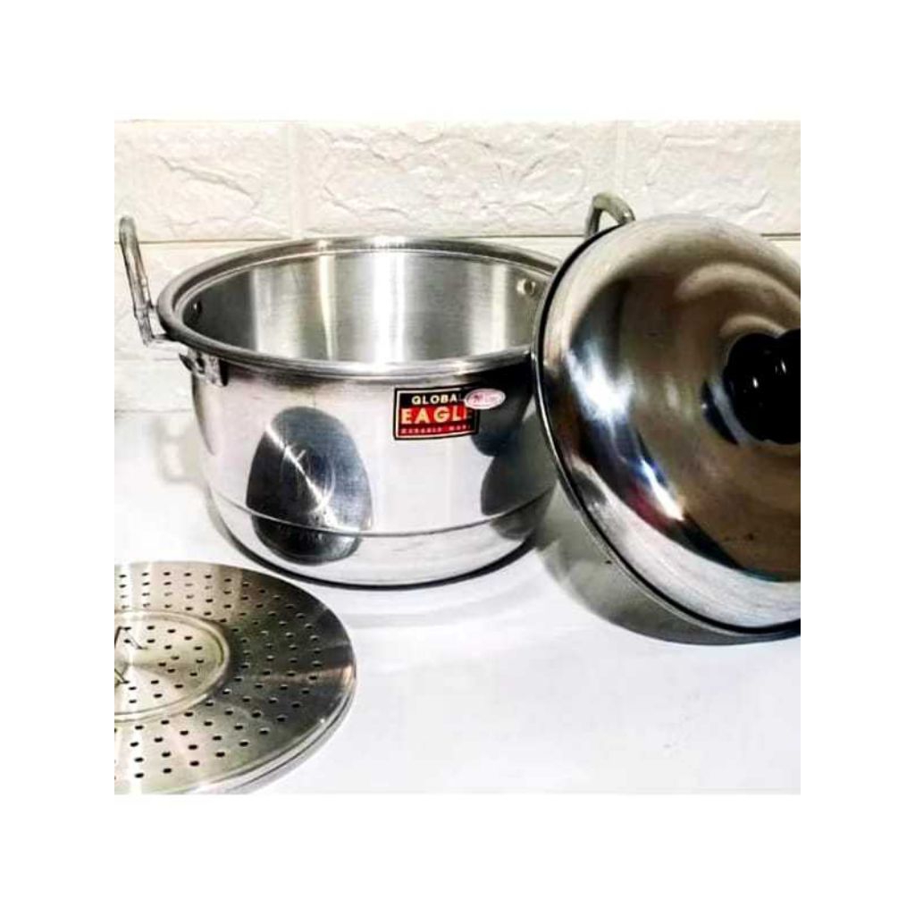 Langseng panci kukus steamer pot Merk global eagle/Maspion Jawa ukuran 24cm+saringan