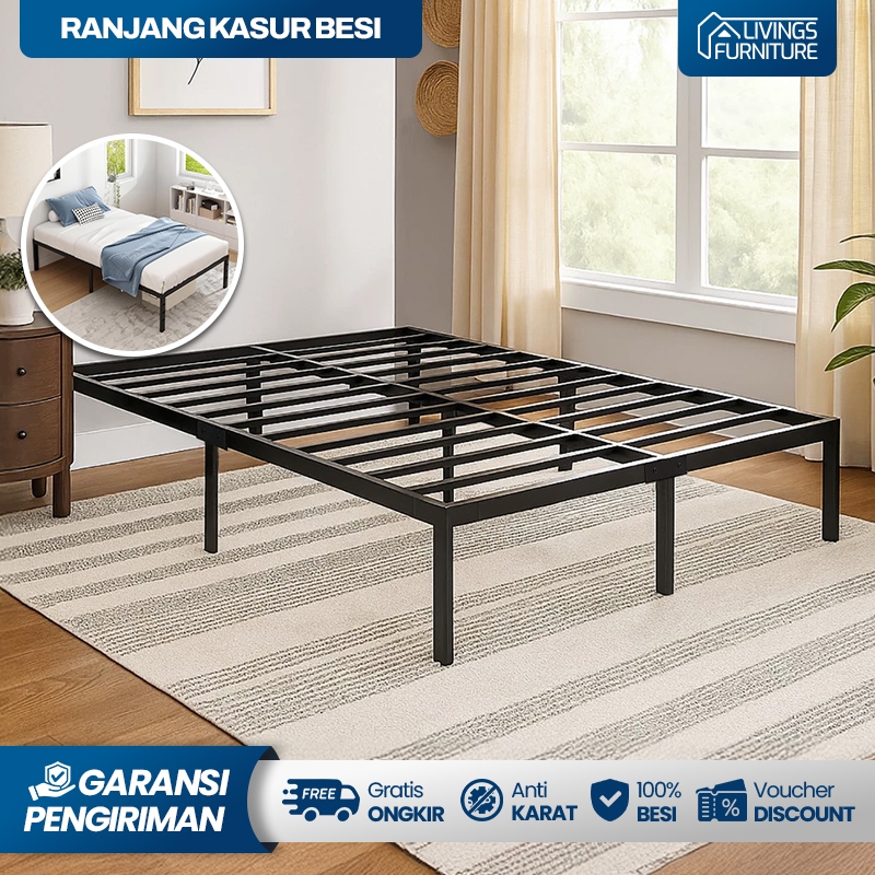 Dipan Tempat Tidur Rangka Besi Kasur Dipan Besi Minimalist Basic Bed Design Industrial In a Box
