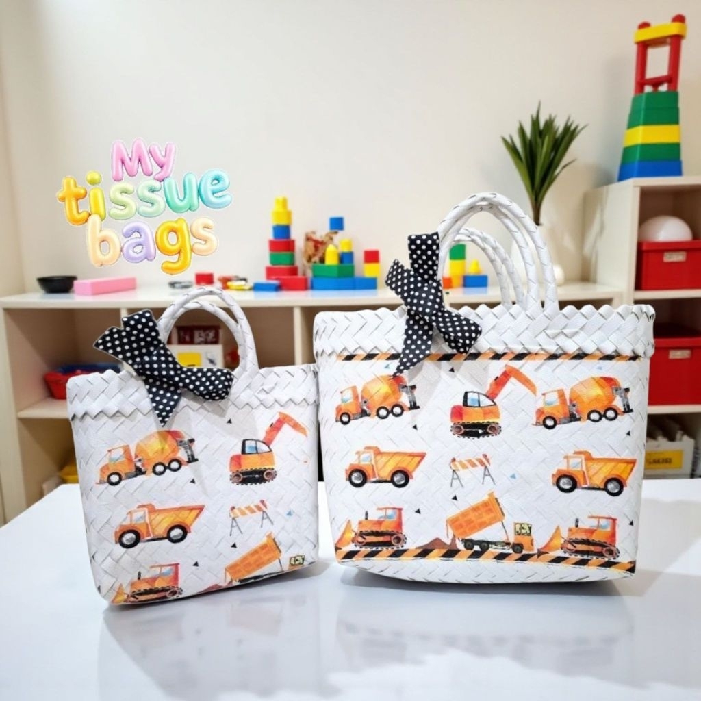 Tas souvenir ulang tahun motif boy tas anyaman plastik estetik decoupage