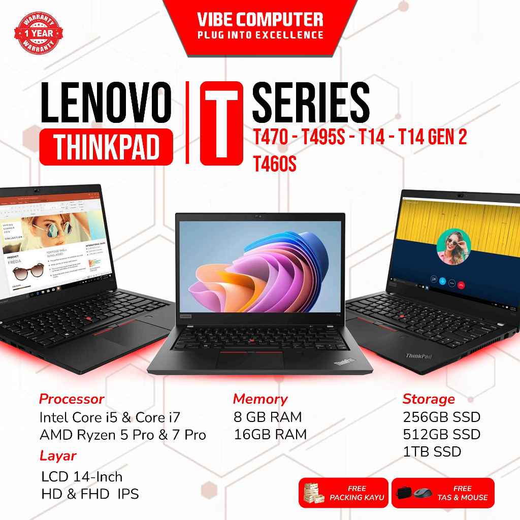 Laptop Lenovo Thinkpad T Series T430/T440S/T440P/T470/T495S/T14/T14S/T580 Intel Core i5 & i7 RAM 8GB